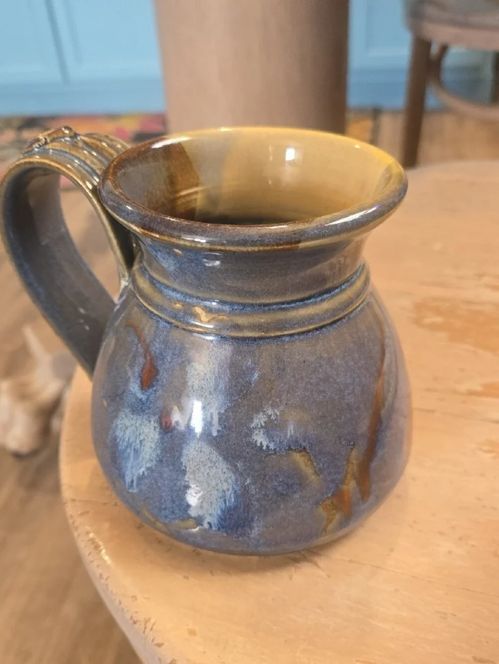 Handmade Ceramic Coffee Mug in Blue, Yellow And Brown Glaze